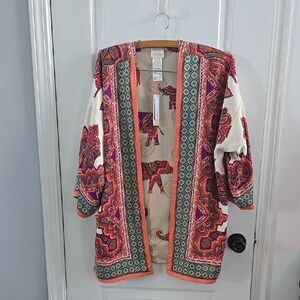 Colorful Reversable Paisley Print/Elephant Print 3/4 Sleeve Kimono Jacket